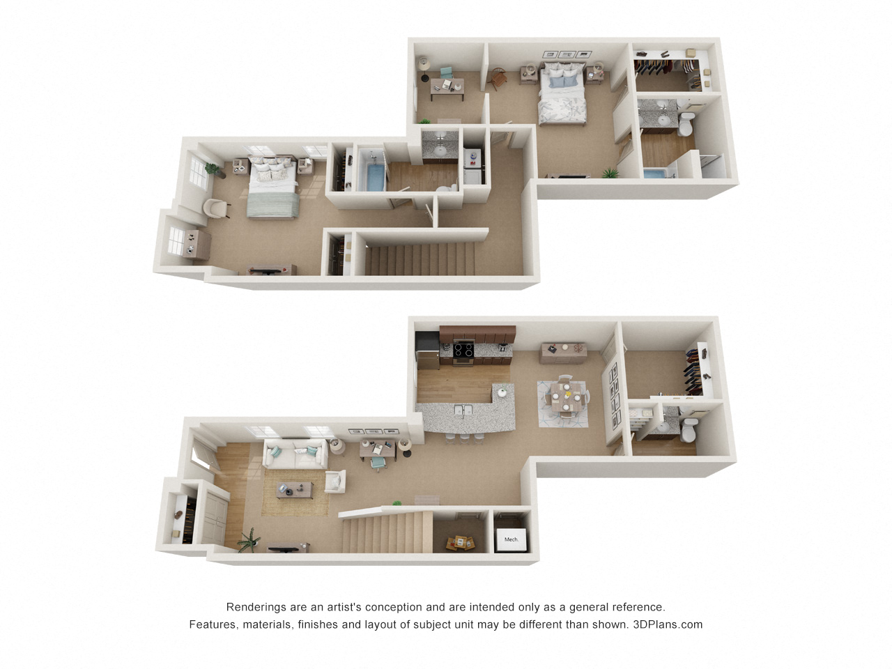 Floor plan for 2 beds, 2 baths, 2033 sqft